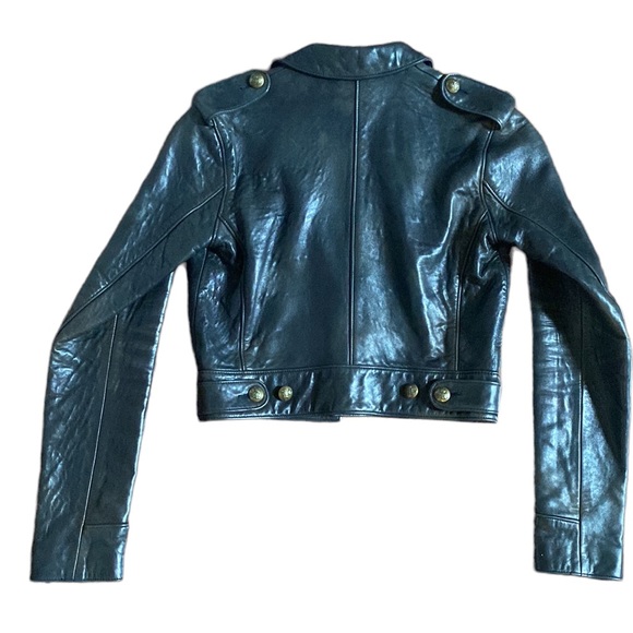 Ralph Lauren Blue Label Cropped Black Leather Jacket - Picture 8 of 14